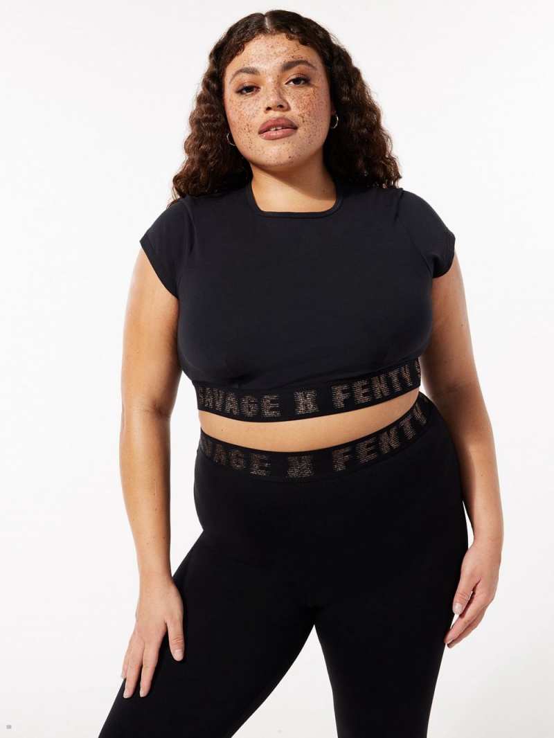 Black Savage X Fenty Forever Savage Crop Women's Tops | RVQFBG714