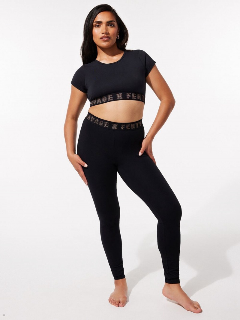 Black Savage X Fenty Forever Savage Jersey Women's Leggings | IJMBWK804