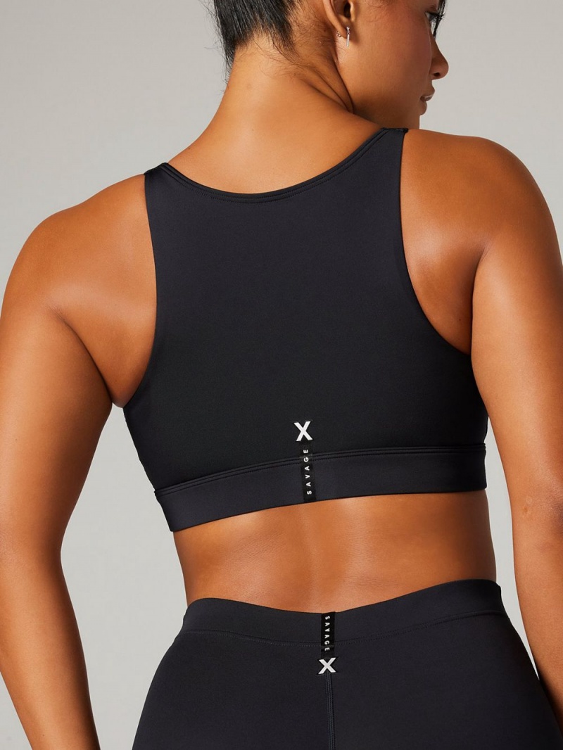 Black Savage X Fenty Lace Up Satin-Trim Medium-Impact Women's Sports Bra | KXGQVA586