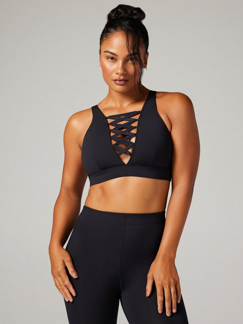 Black Savage X Fenty Lace Up Satin-Trim Medium-Impact Women\'s Sports Bra | KXGQVA586