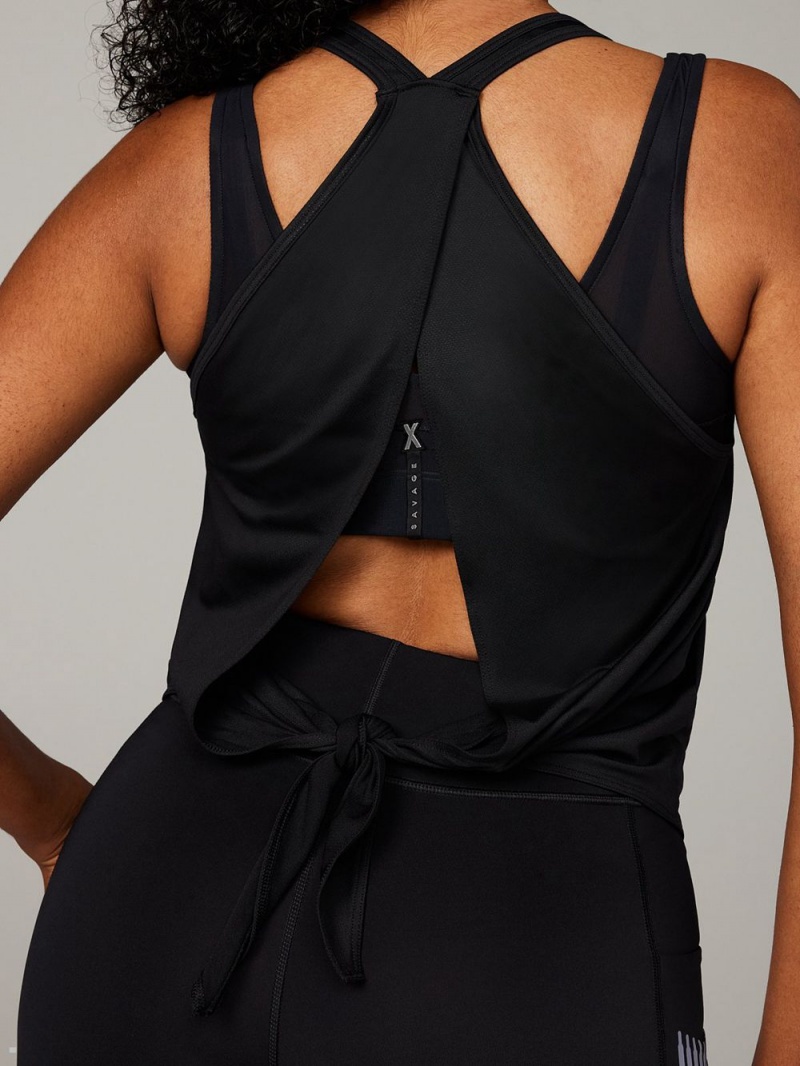 Black Savage X Fenty Light Layer Open-Back Tank Women's Tops | FKLISM352