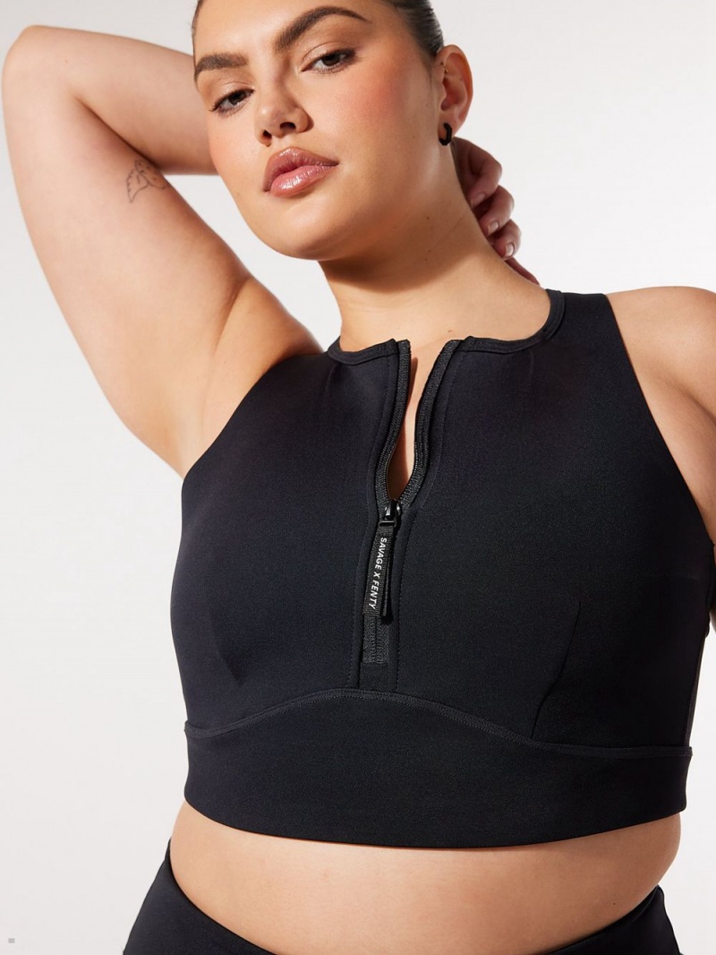 Black Savage X Fenty Locked & Lifted Half-Zip Medium-Impact Women's Sports Bra | BSGCFL625