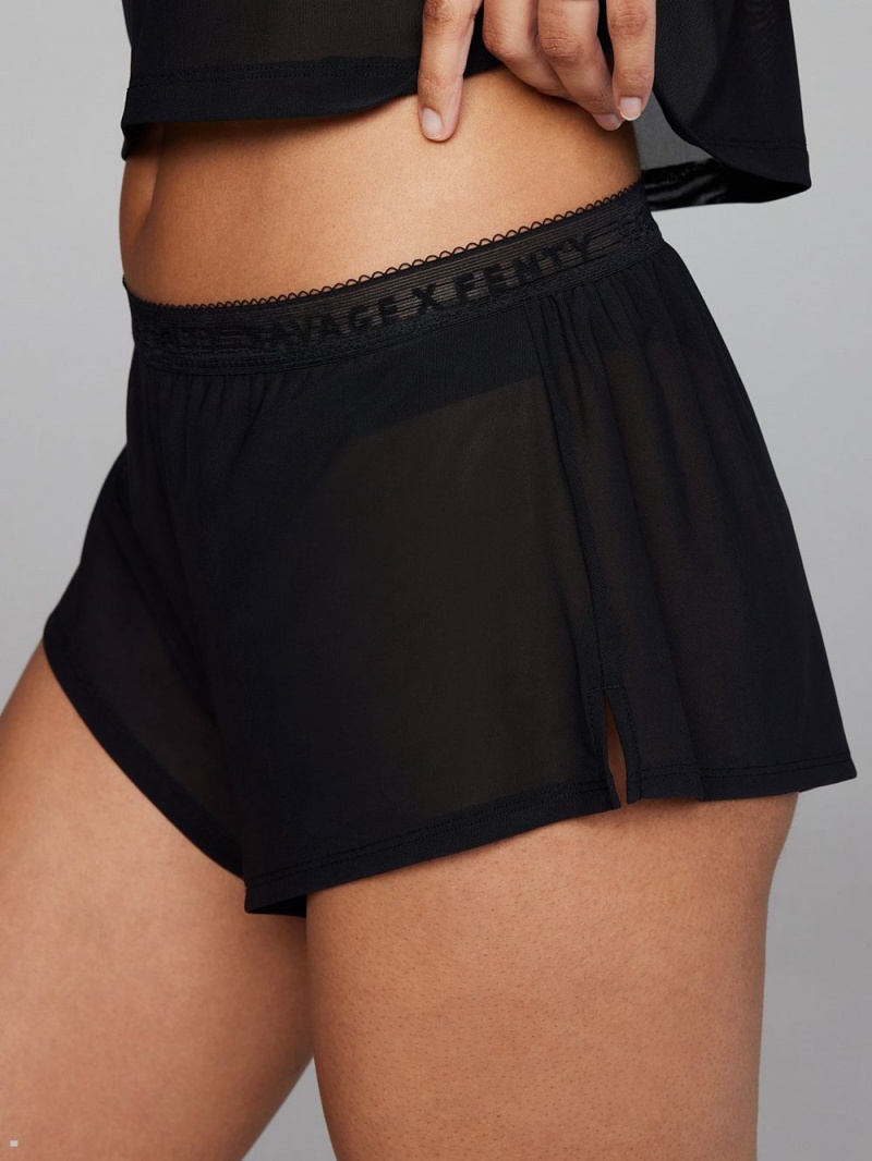 Black Savage X Fenty Logo-Trim Mesh Sleep Women\'s Shorts | YOAMWV063