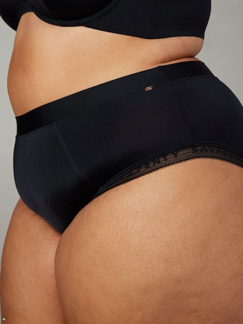 Black Savage X Fenty New Microfiber Logo-Trim High-Waist Women's Cheeky Panty | GMPQWZ148