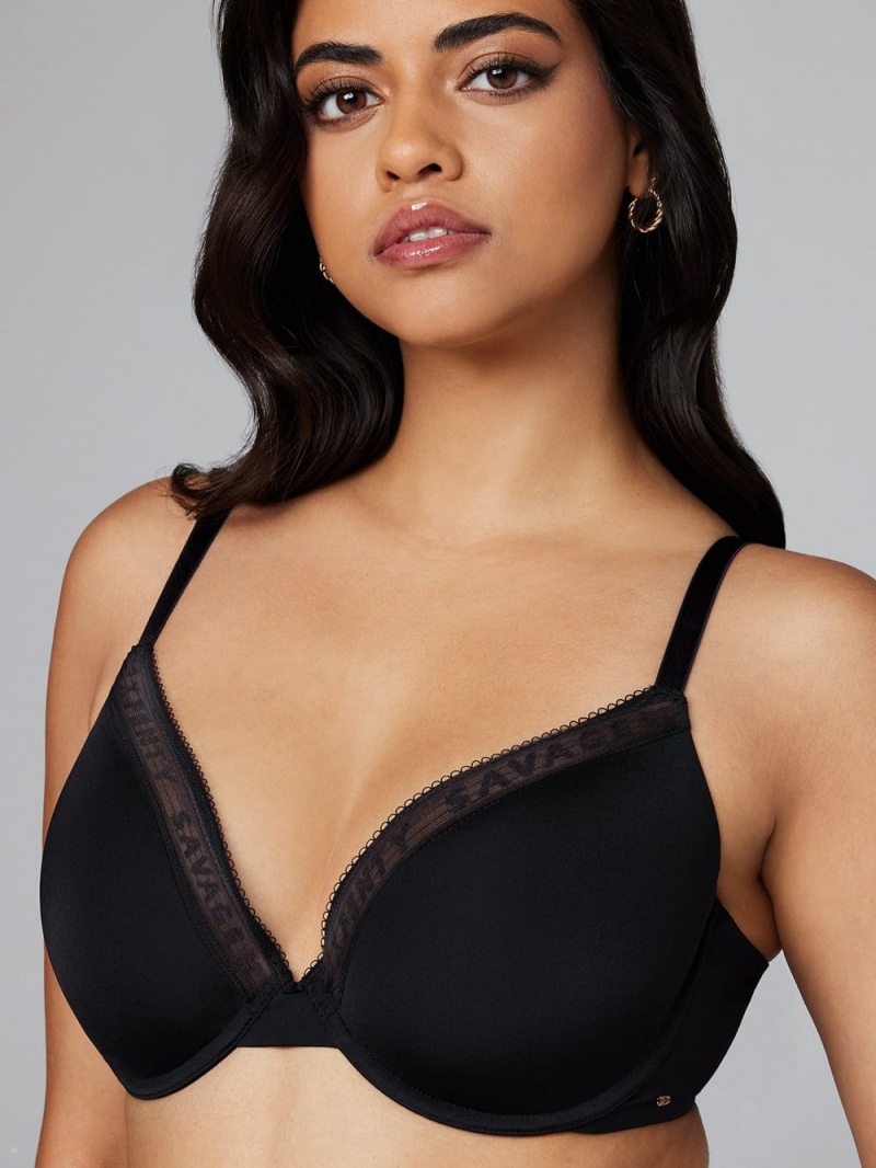 Black Savage X Fenty New Microfiber Logo-Trim Women's T-Shirt Bra | CSXJFN815