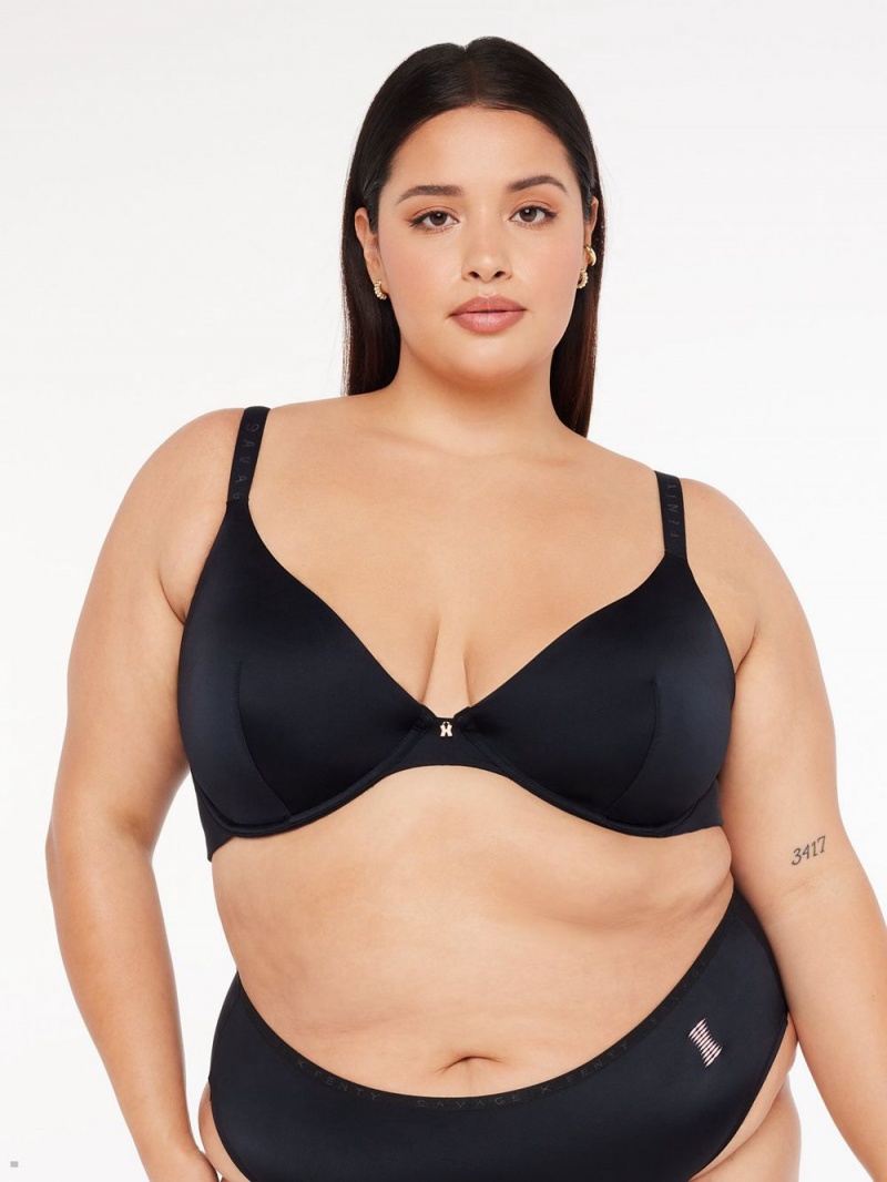 Black Savage X Fenty New Microfiber Plunge Women\'s Unlined Bra | YXWFQJ218