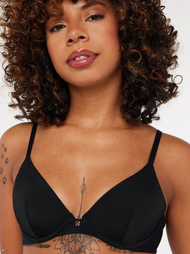 Black Savage X Fenty New Microfiber Plunge Women's Unlined Bra | VAFNYC275