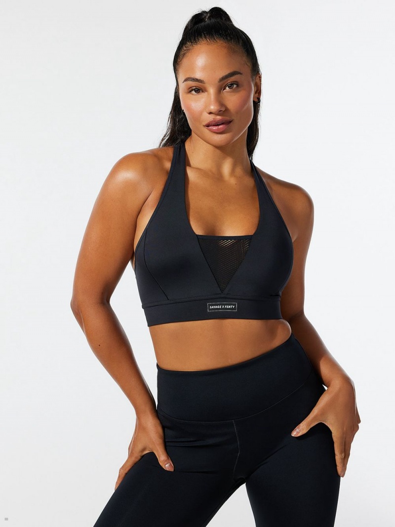 Black Savage X Fenty Racer X Medium-Impact Women's Sports Bra | FWTZLA673