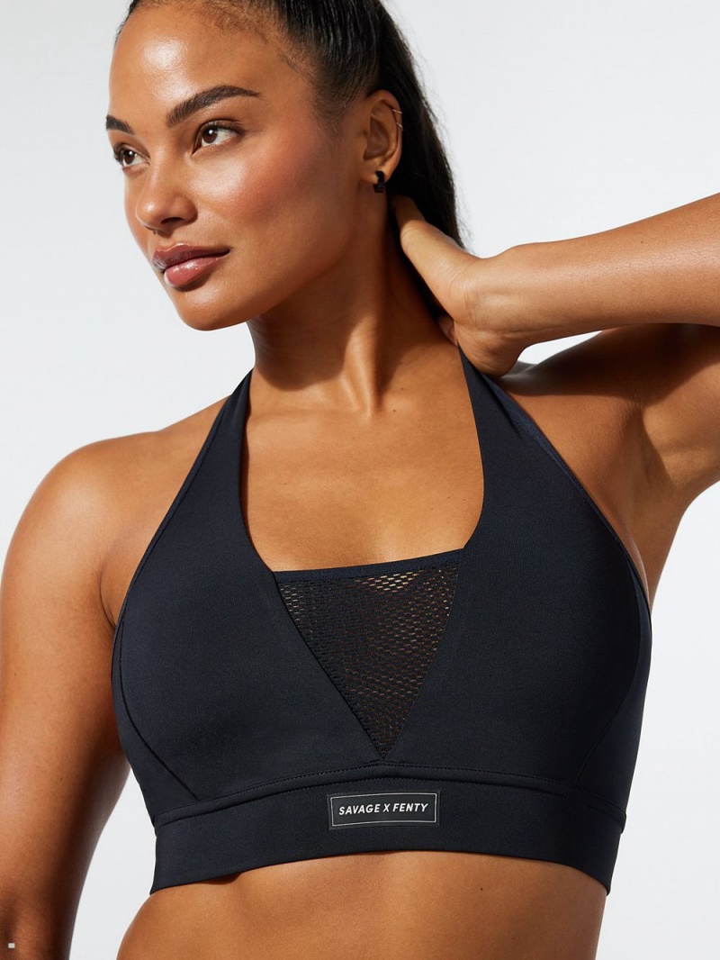 Black Savage X Fenty Racer X Medium-Impact Women\'s Sports Bra | FWTZLA673