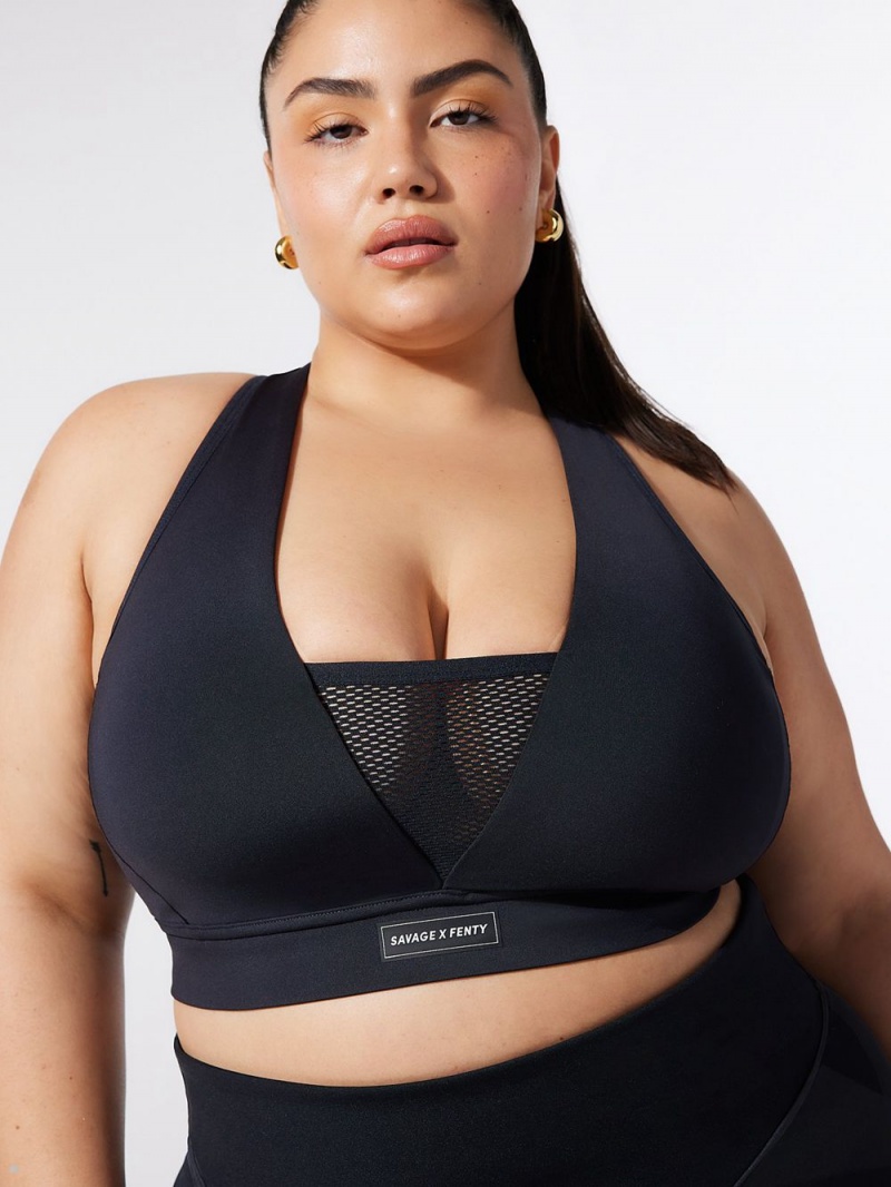 Black Savage X Fenty Racer X Medium-Impact Women's Sports Bra | MDFYBX435