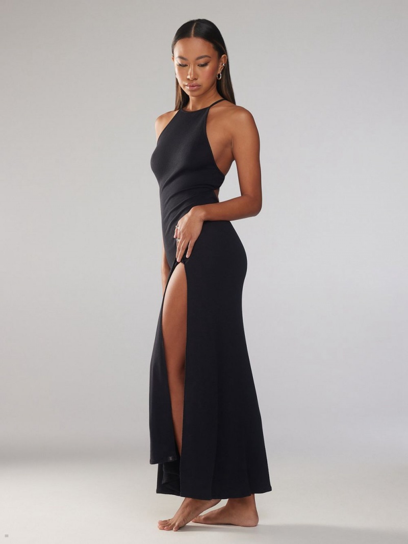 Black Savage X Fenty Rib Xssentials Maxi Slip Women\'s Dress | OCLWAH324