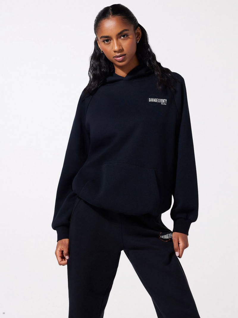 Black Savage X Fenty Xssential Fleece Scope Logo Raglan Women's Hoodie | WVDSMF421