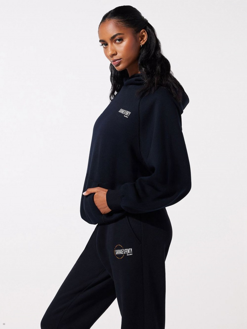 Black Savage X Fenty Xssential Fleece Scope Logo Raglan Women's Hoodie | WVDSMF421