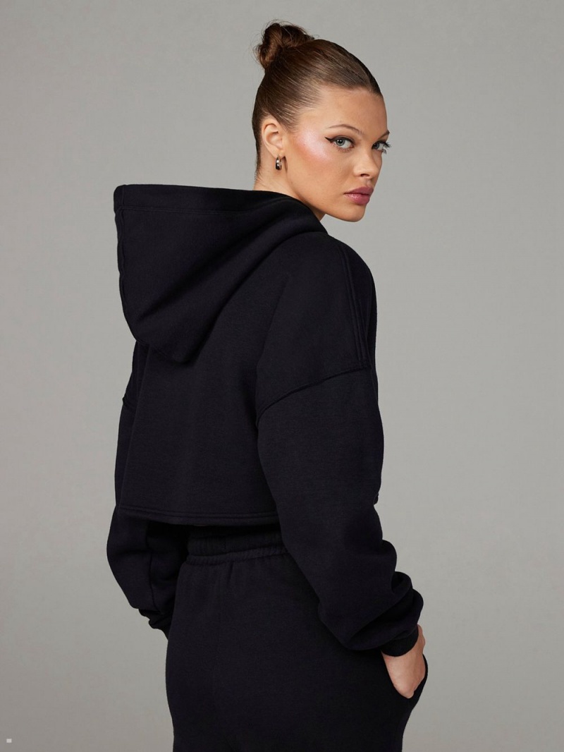 Black Savage X Fenty Xssential Fleece Scope Logo Cropped Women's Hoodie | VTUJWH475