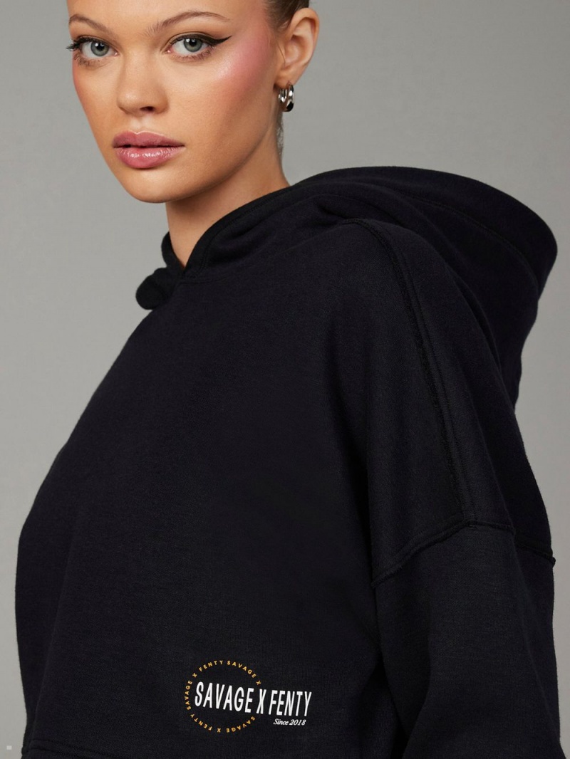 Black Savage X Fenty Xssential Fleece Scope Logo Cropped Women's Hoodie | VTUJWH475