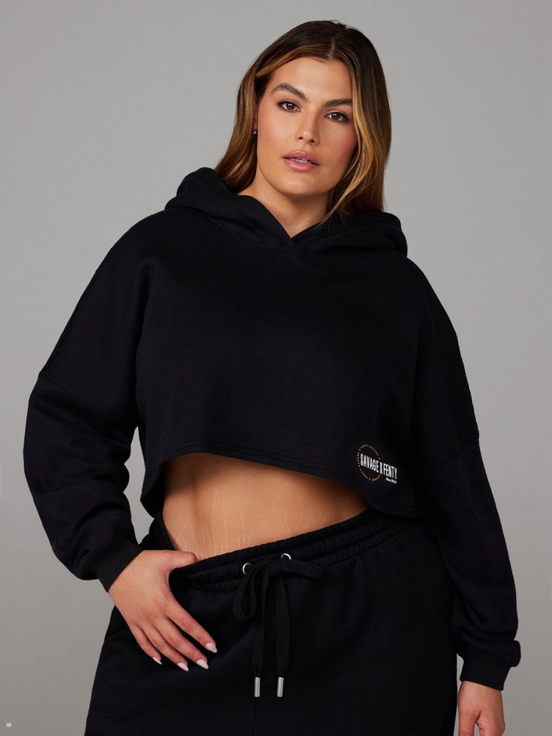 Black Savage X Fenty Xssential Fleece Scope Logo Cropped Women's Hoodie | QDZXEF637