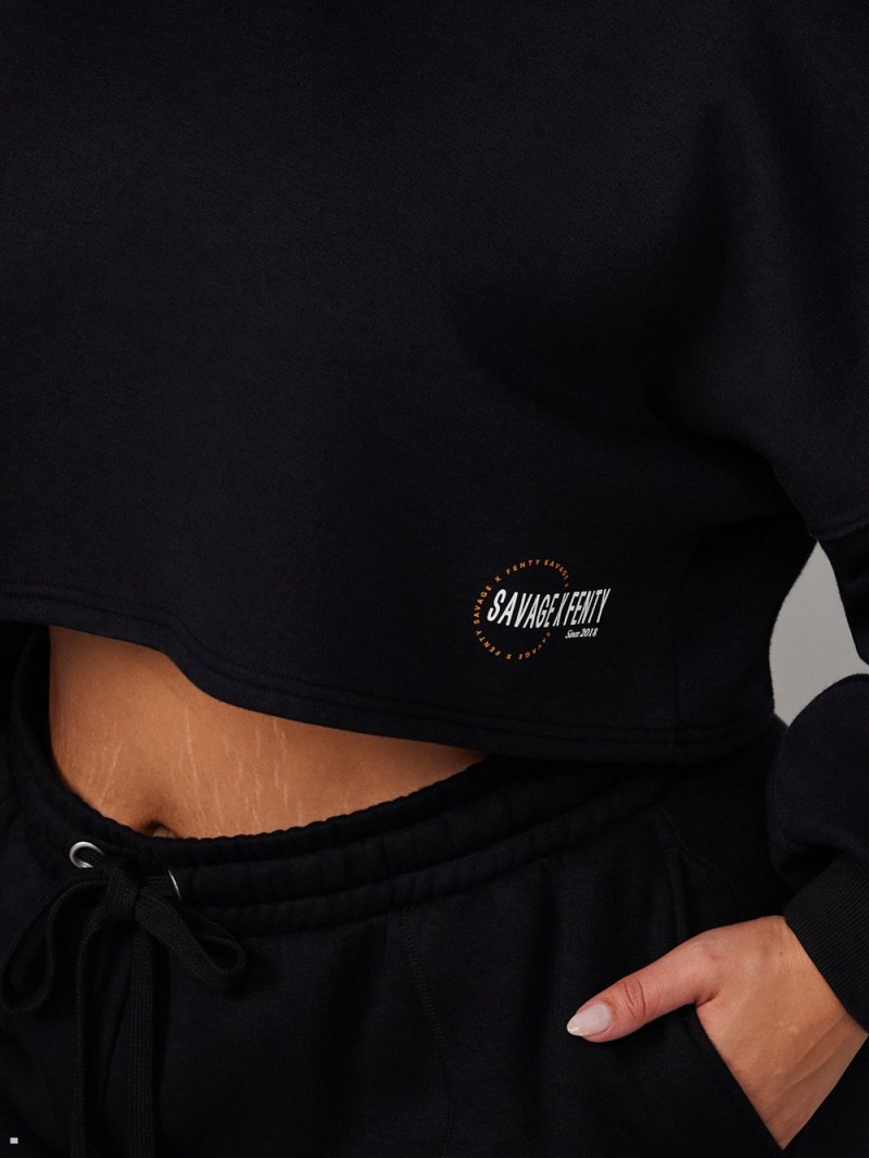 Black Savage X Fenty Xssential Fleece Scope Logo Cropped Women's Hoodie | QDZXEF637