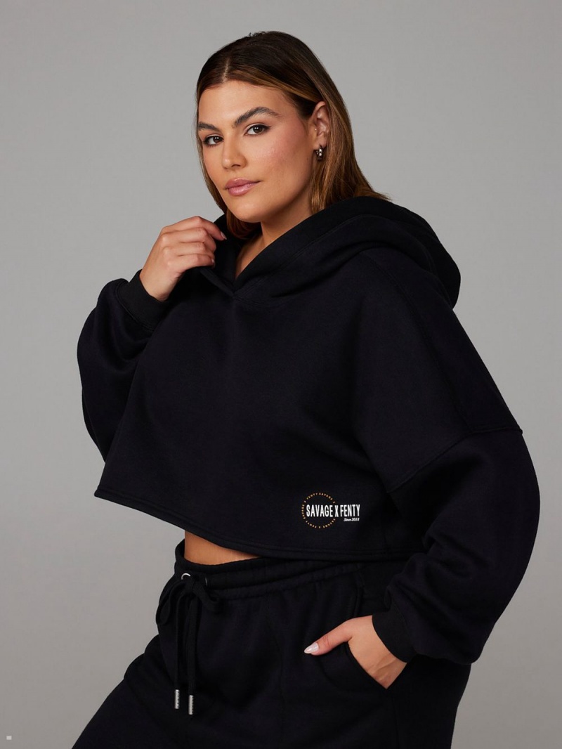 Black Savage X Fenty Xssential Fleece Scope Logo Cropped Women\'s Hoodie | QDZXEF637