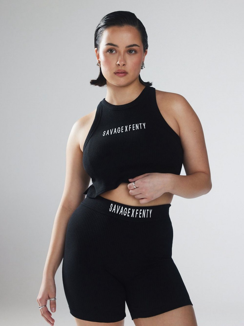 Black Savage X Fenty Xssential Heavy Rib Cropped Logo Women's Tank | HDUPYG153