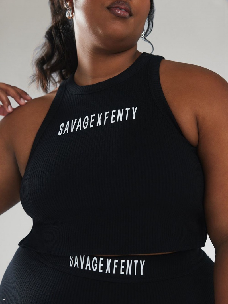 Black Savage X Fenty Xssential Heavy Rib Cropped Logo Women's Tank | NCKZVU340