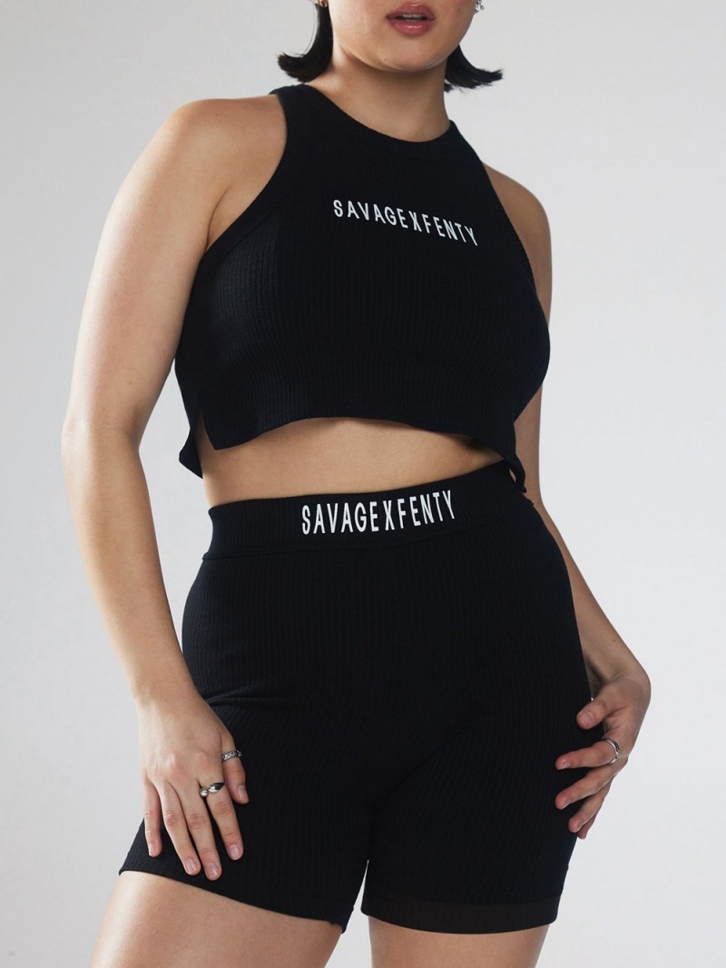 Black Savage X Fenty Xssential Heavy Rib Logo Bike Women's Shorts | SQGNKR390