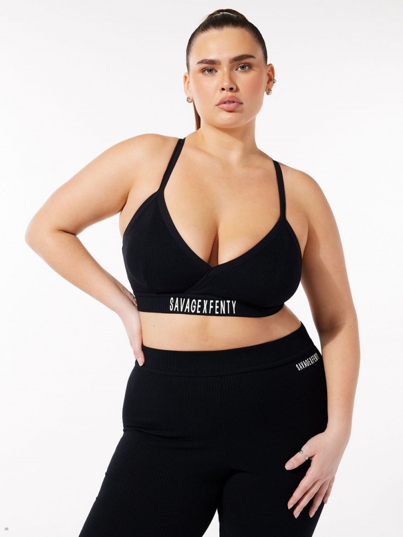 Black Savage X Fenty Xssential Heavy Rib Logo Women's Bralettes | QEMFGB857