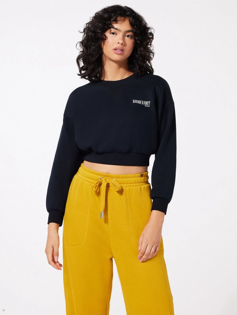 Black Savage X Fenty Xssential Scope Logo Cropped Women's Sweatshirt | MEFTDI463