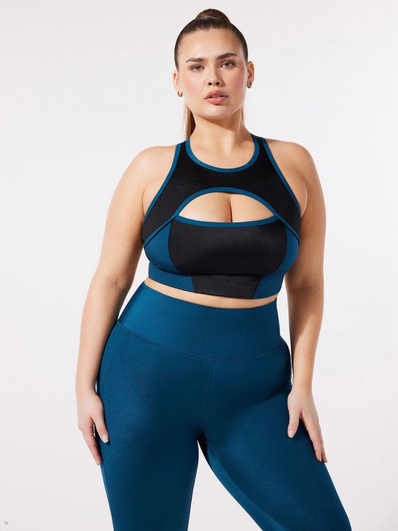 Blue Black Savage X Fenty Hotline Gloss Medium-Impact Women's Sports Bra | SOLKTA084