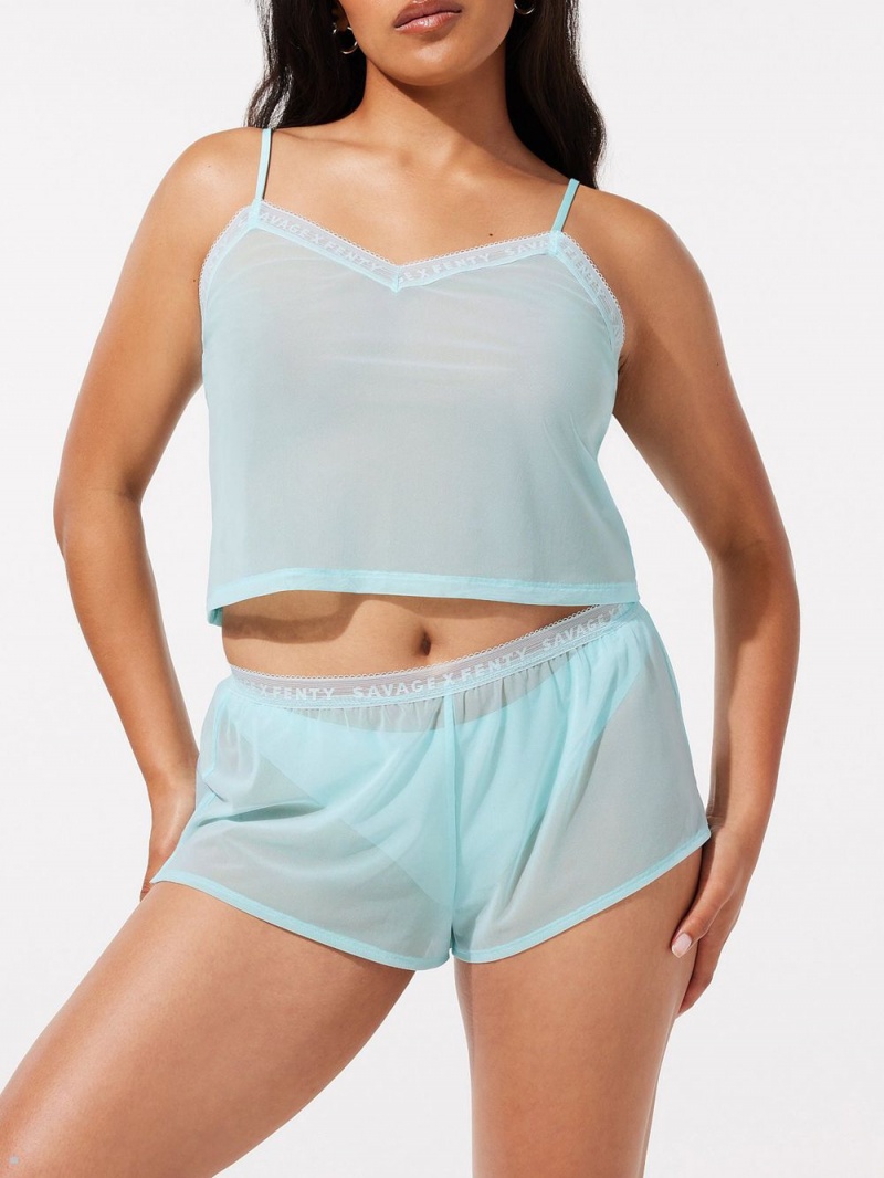 Blue Savage X Fenty Logo-Trim Mesh Sleep Women's Shorts | NJOEWD960