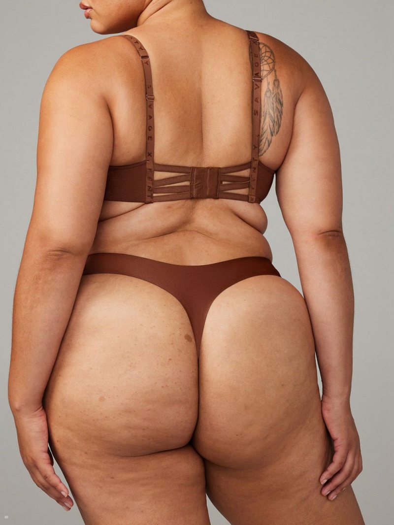 Brown Savage X Fenty New Microfiber No-Show Women's Thong Panty | EAZCIG921