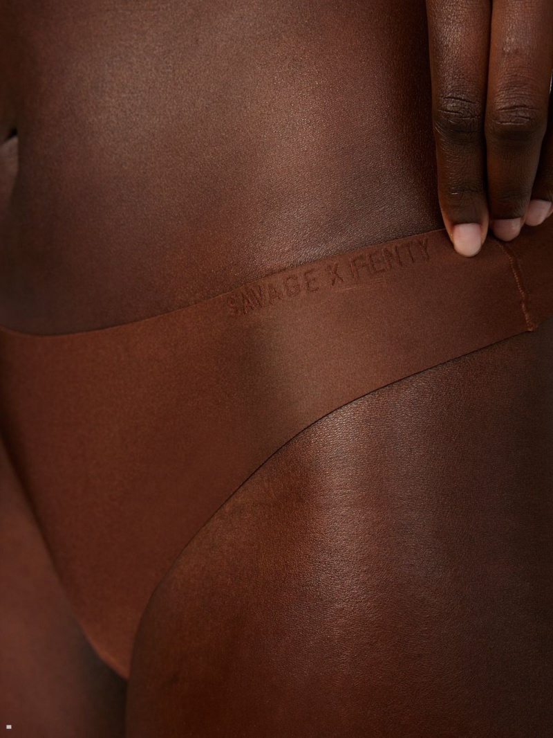 Brown Savage X Fenty New Microfiber No-Show Women's Thong Panty | XYDRIP978