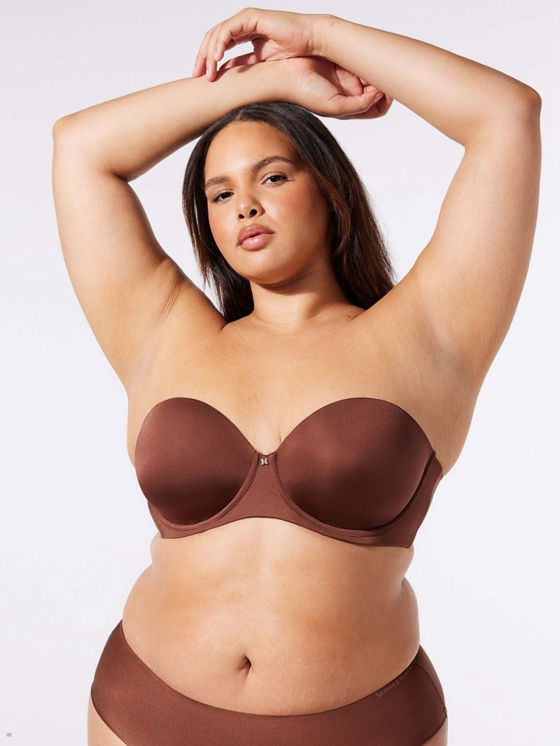 Brown Savage X Fenty New Microfiber Women\'s Strapless Bra | KNBJWH643