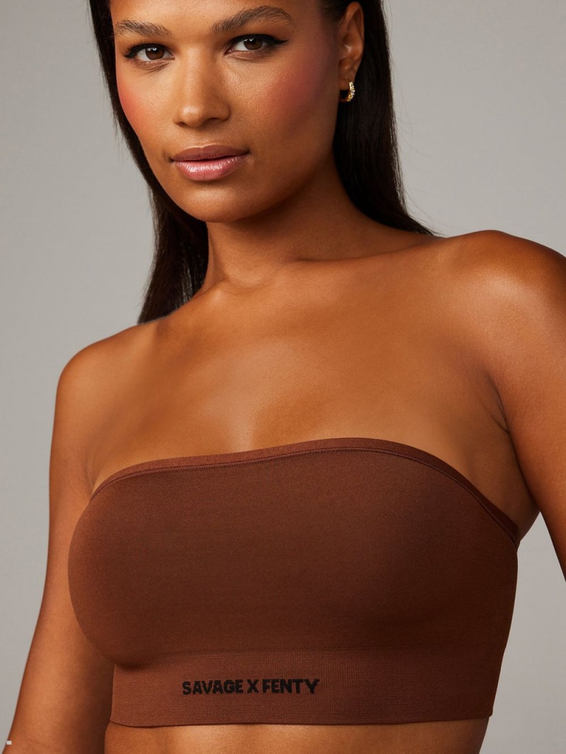 Brown Savage X Fenty Seamless Bandeau Women's Bralettes | GRIULB408