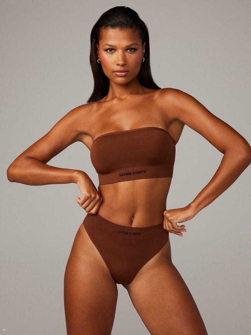 Brown Savage X Fenty Seamless Bandeau Women\'s Bralettes | GRIULB408