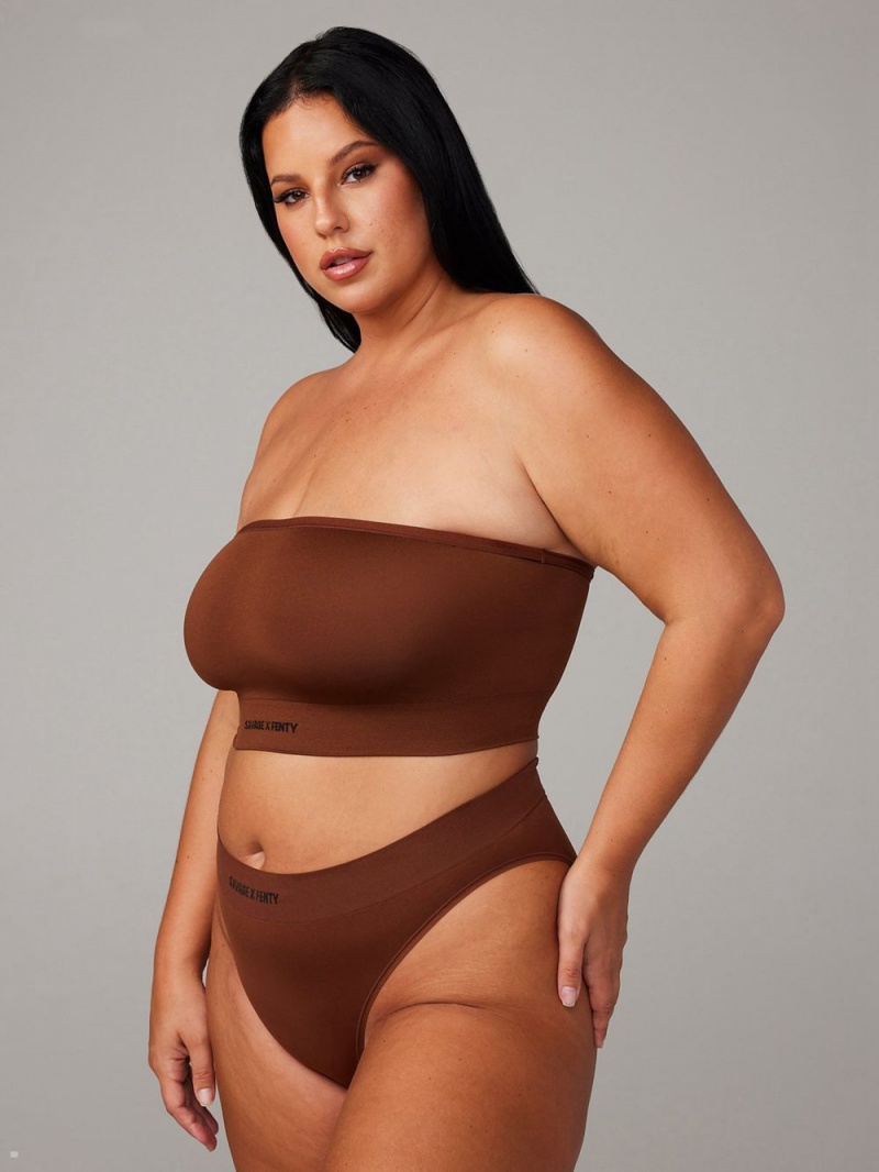 Brown Savage X Fenty Seamless Bandeau Women's Bralettes | HZTGDW841