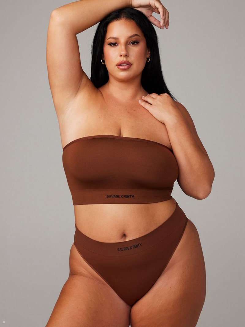 Brown Savage X Fenty Seamless Bandeau Women\'s Bralettes | HZTGDW841