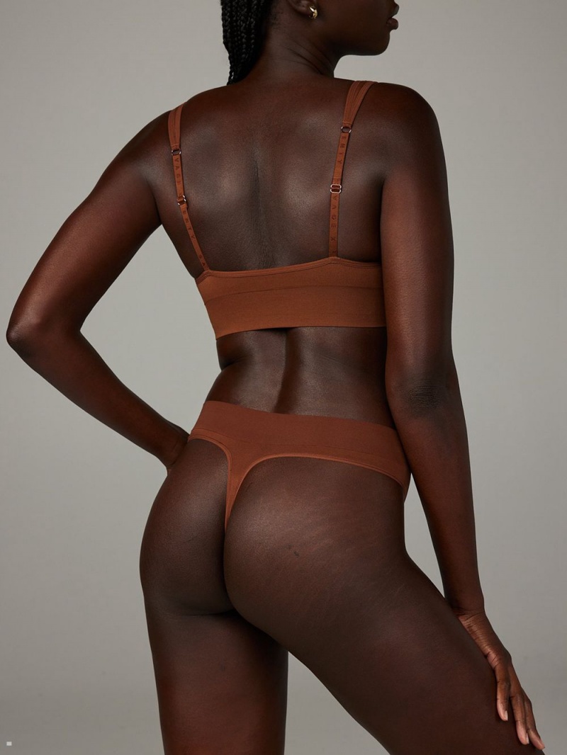 Brown Savage X Fenty Seamless High-Waist Women's Thong Panty | QHNWGS318