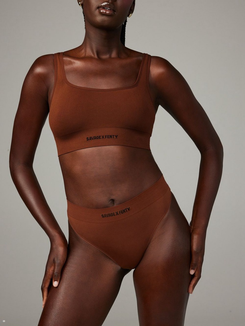 Brown Savage X Fenty Seamless High-Waist Women's Thong Panty | QHNWGS318