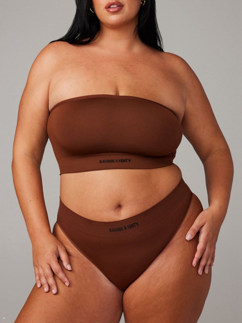 Brown Savage X Fenty Seamless High-Waist Women's Bikini Panty | TOLJPX861