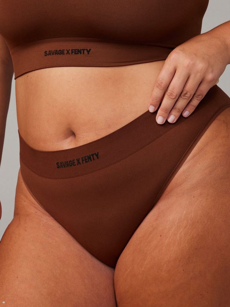 Brown Savage X Fenty Seamless High-Waist Women's Bikini Panty | TOLJPX861