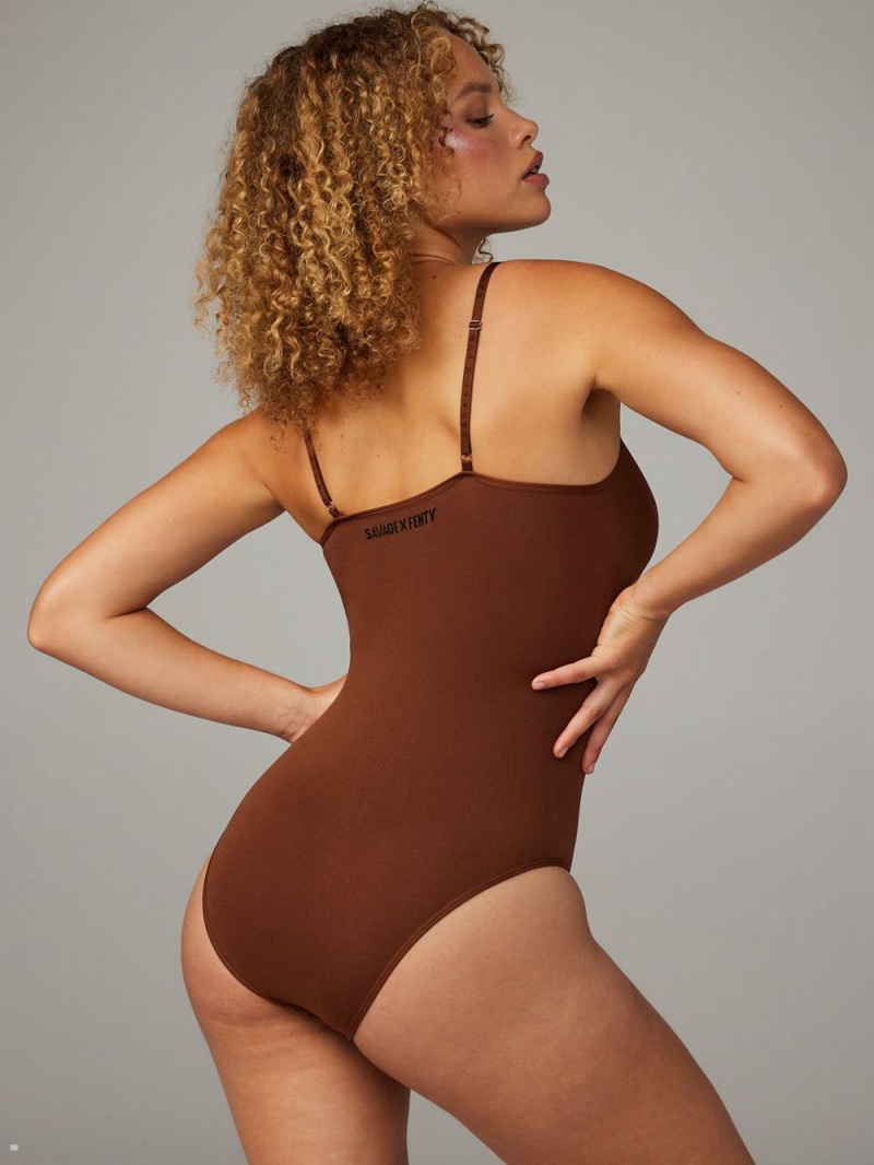 Brown Savage X Fenty Seamless Teddy Women's Bodysuit | FPBSNX436