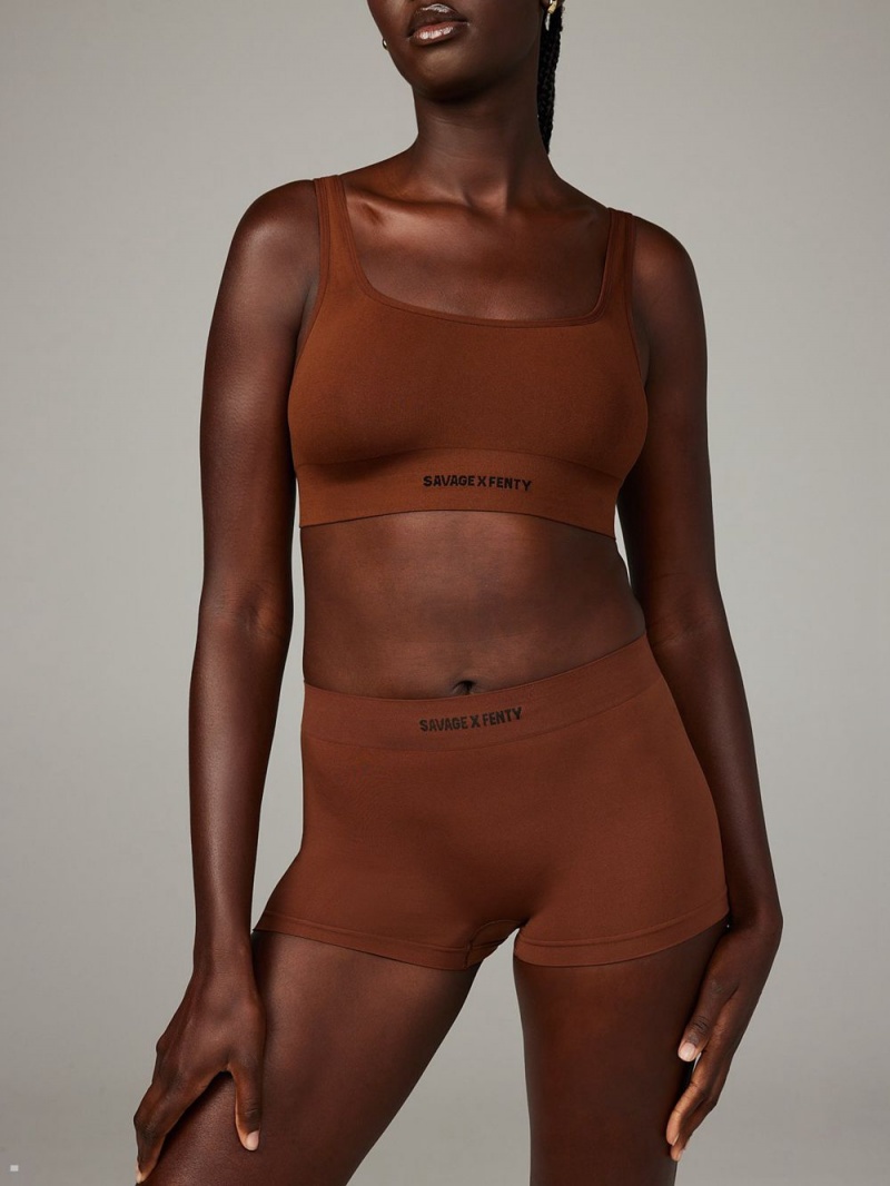 Brown Savage X Fenty Seamless Women's Boy Shorts | BHOKNE467