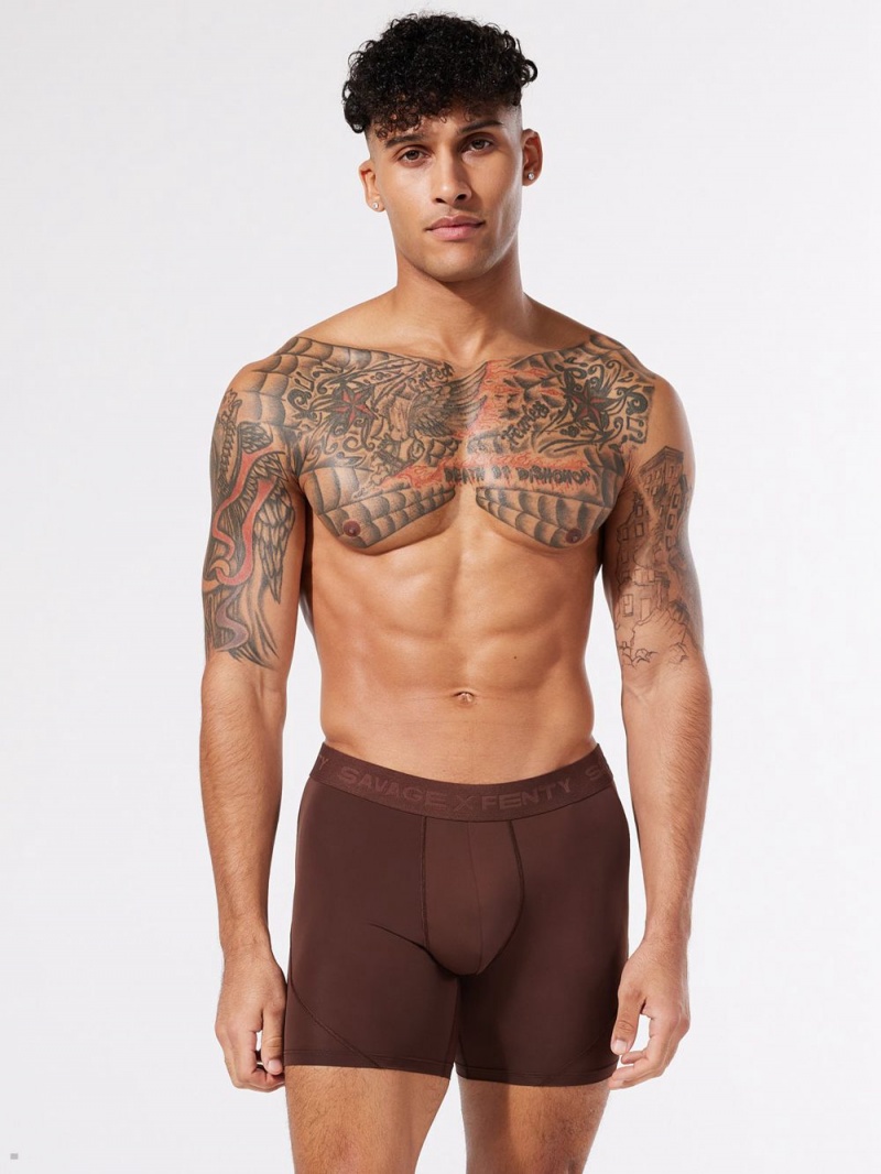 Brown Savage X Fenty Shadow Fit Boxer Men's Briefs | QCENBL719