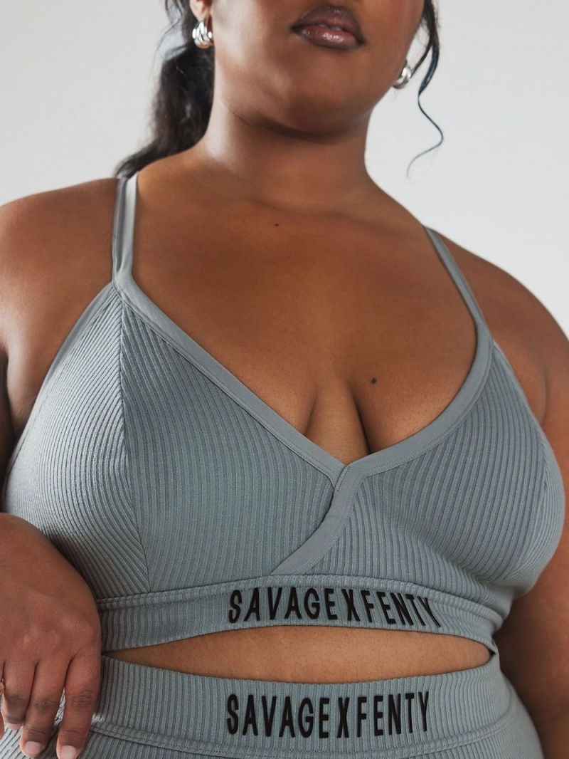 Deep Grey Savage X Fenty Xssential Heavy Rib Logo Women's Bralettes | LJDABO415