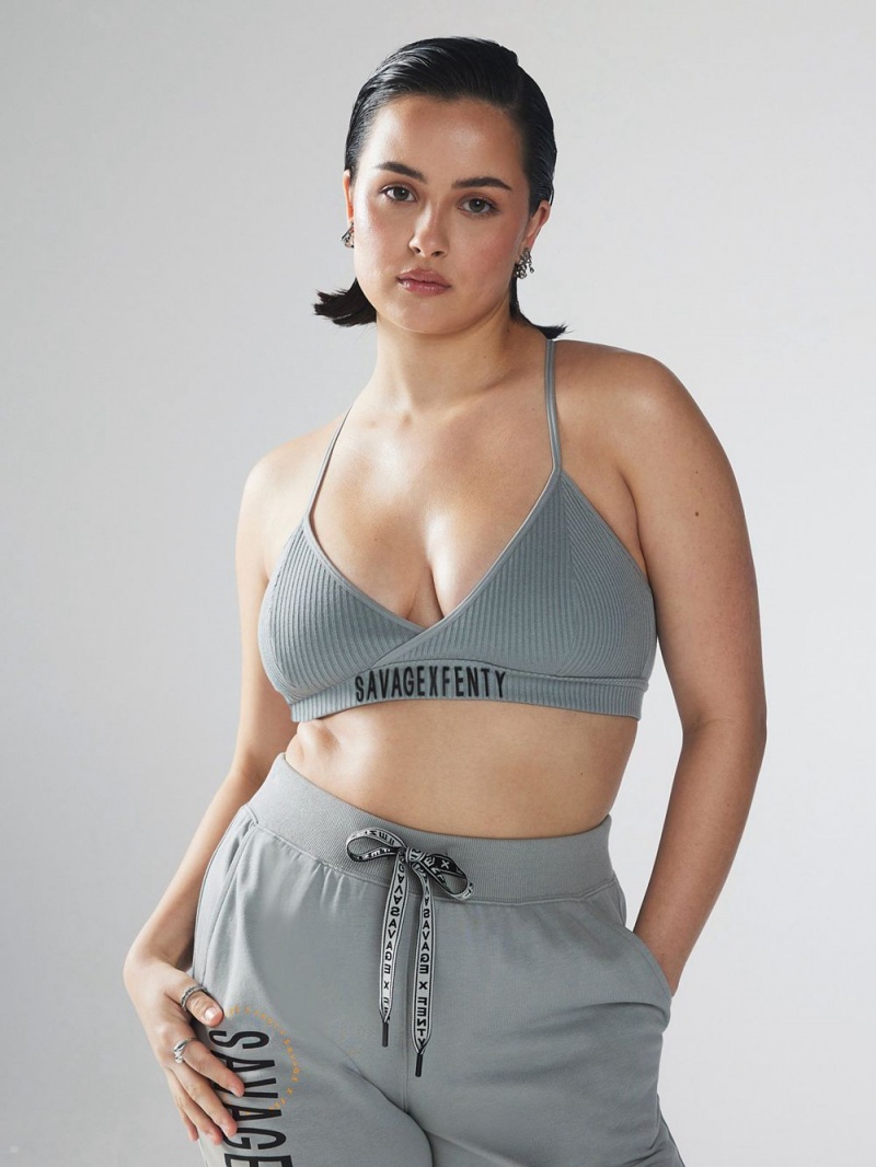 Deep Grey Savage X Fenty Xssential Heavy Rib Logo Women's Bralettes | KBHNAW923