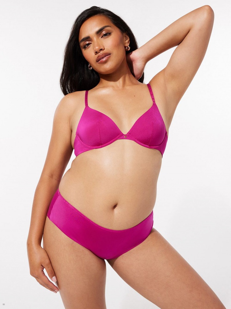 Deep Pink Savage X Fenty New Microfiber Plunge Women's Unlined Bra | CWFIQA075