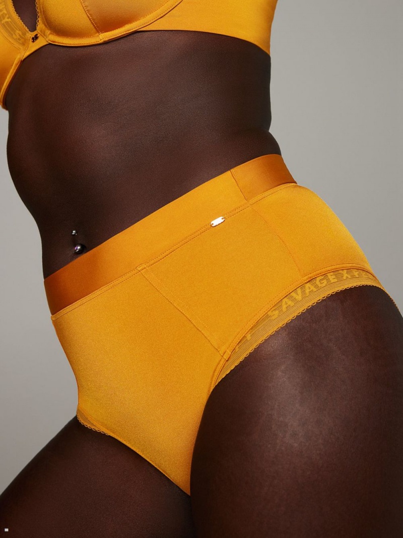 Gold Savage X Fenty New Microfiber Logo-Trim High-Waist Women's Cheeky Panty | YCNIGA204