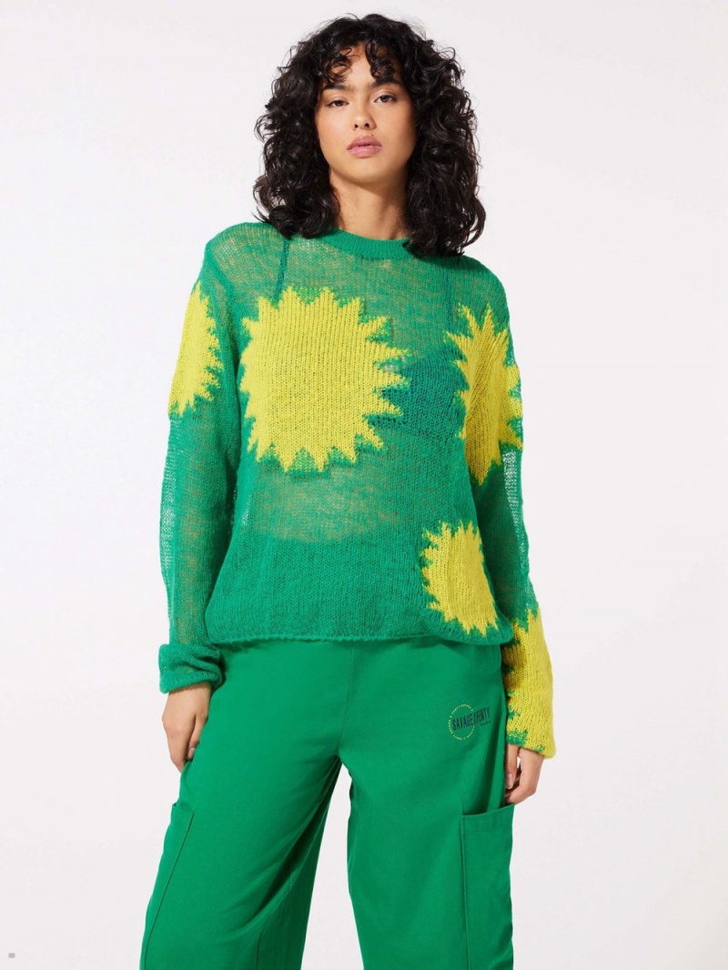 Green Savage X Fenty Knittin Pretty Loose Knit Women's Sweatshirt | FDKBNX270