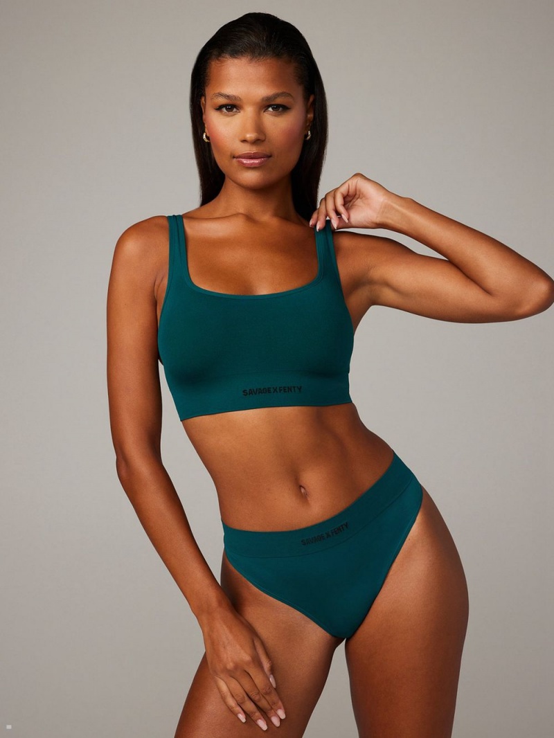 Green Savage X Fenty Seamless Scoop-Neck Women's Bralettes | ORKMYZ612