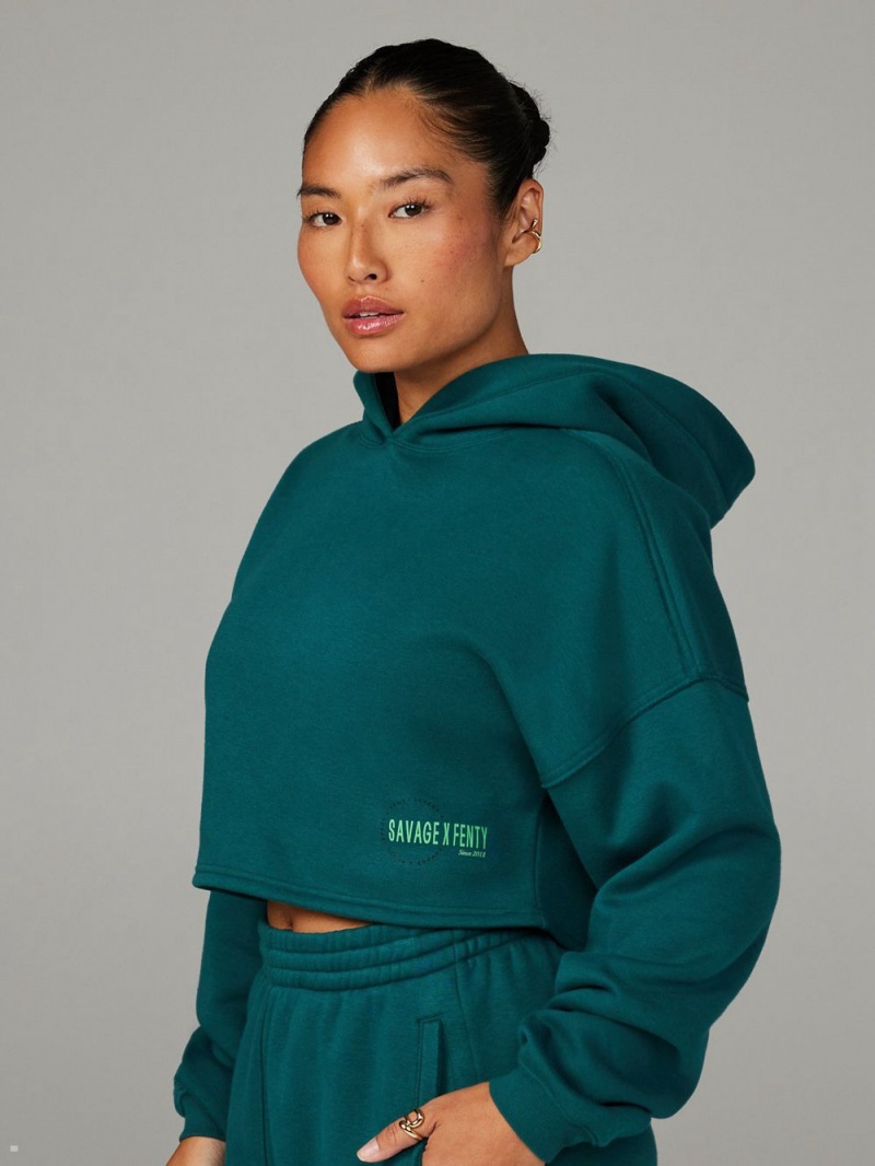 Green Savage X Fenty Xssential Fleece Scope Logo Cropped Women's Hoodie | TCBOAR807